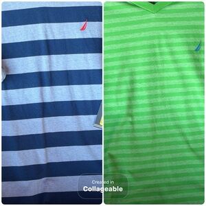 Nautica Blue and Gray plus neon green Striped Tees nwt 14/16
